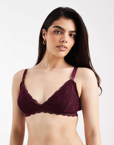 ASOS Mamalicious Maternity soft lace nursing bralet in burgundy