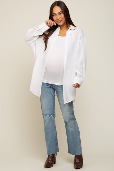 PinkBlush Ivory Lightweight Sheer Button Down Maternity Blouse