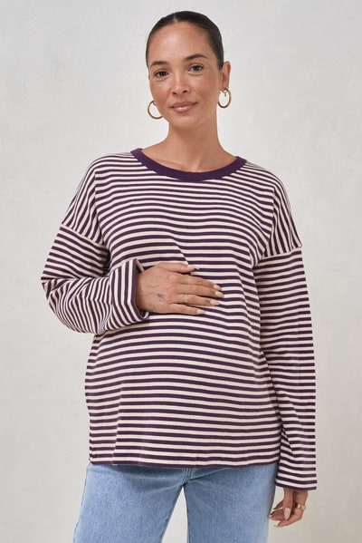 Bae the Label Outline Long Sleeve Top - Berry/Almond