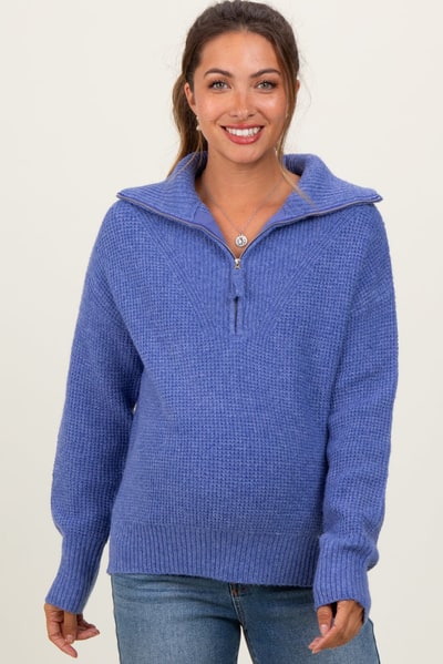 PinkBlush Periwinkle Half Zip Maternity Pullover Sweater