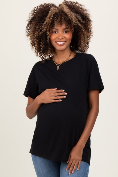 PinkBlush Black Basic Maternity Tee