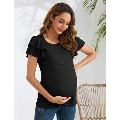 Target Coolmee Women's Maternity Shirts Nursing Tops Flying Short Sleeve Breastfeeding Tees Lightweight Side Ruched Pregnancy Clothes S Black