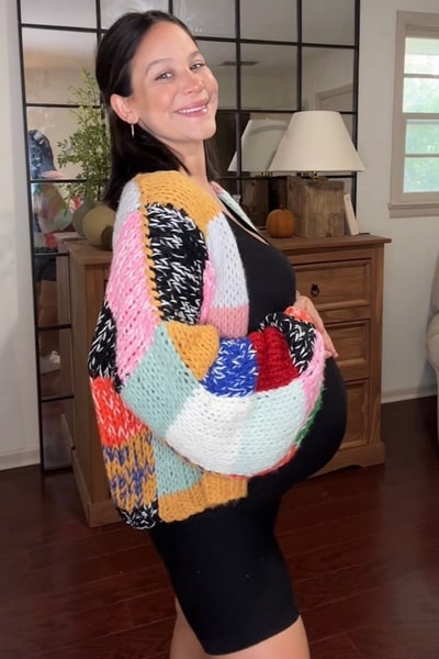 PinkBlush Multicolor Color Block Checkered Thick Knit Maternity Cardigan
