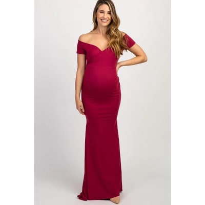 Target Pinkblush PinkBlush Burgundy Off Shoulder Wrap Maternity Photoshoot Gown/Dress Small