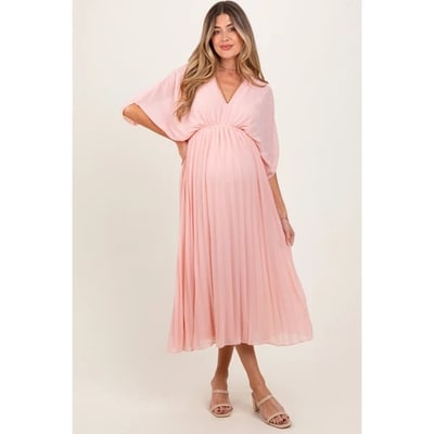 Target PinkBlush Light Pink Pleated V Neck Maternity Maxi Dress Light Pink Medium