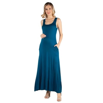 Target 24seven Comfort Apparel Maternity Scoop Neck Maxi Pocket Dress-Teal-S-TEAL-S