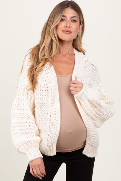 PinkBlush Cream Oversized Chunky Knit Maternity Cardigan