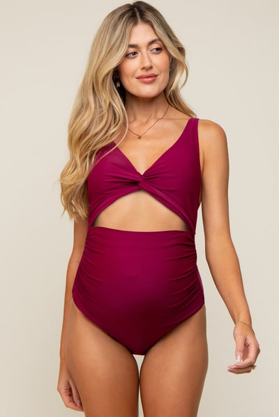 PinkBlush Plum Ruched Sides Front Cutout Maternity One Piece Swimsuit