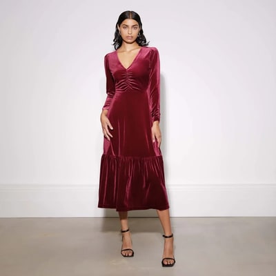 For The Creators Velvet V Neck Midi Dress