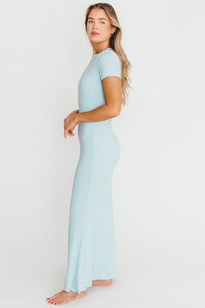 Worth Collective The Charlie Ribbed Maxi Dress in Baby Blue -Bump Friendly
