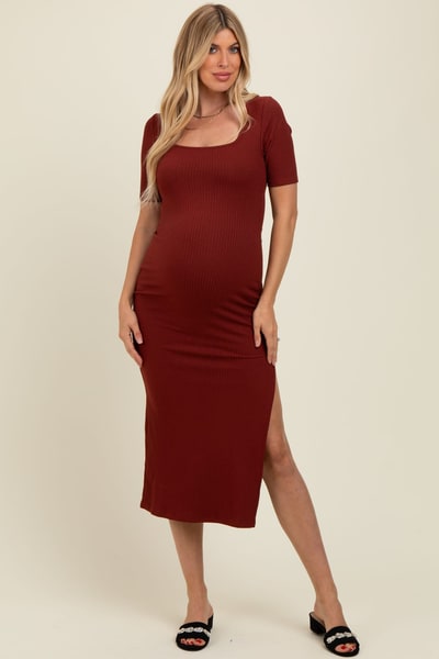 PinkBlush Rust Short Sleeve Midi Slip Maternity Dress