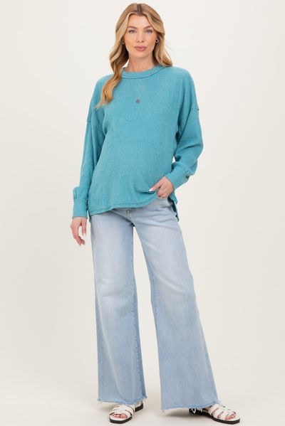 PinkBlush Dusty Teal Brushed Ribbed Knit Maternity Pullover