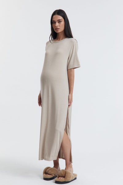 Legoe Heritage T-shirt Relaxed Maxi Dress (Taupe)