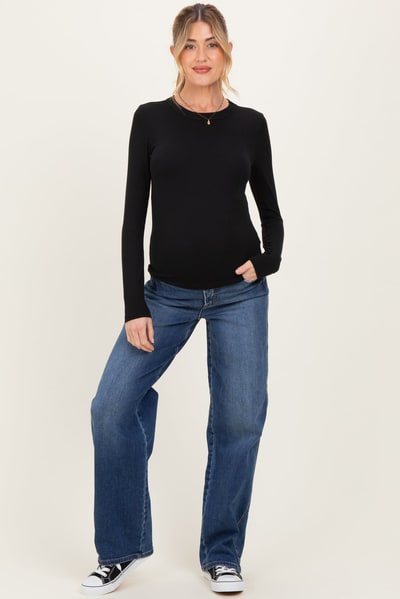PinkBlush Navy Dark Wash Relaxed Wide Leg Maternity Jeans
