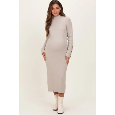 Target Pinkblush Heather Grey Button Sleeve Sweater Maternity Midi Dress Small