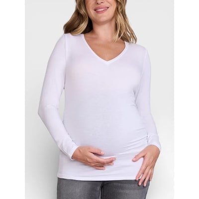 Target Women's V-Neck Side-Ruched Maternity Long Sleeve Tee - White - Size: Medium - Motherhood Maternity