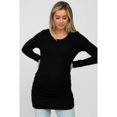 Target Pinkblush Black Soft Knit Ruched Maternity Top Large