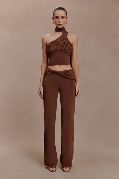 MESHKI Lydia Slinky Straight Leg Pants - Chocolate