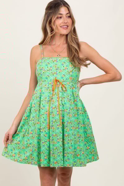 PinkBlush Green Floral Sleeveless Maternity Mini Dress