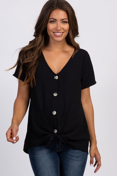 PinkBlush Black Button Tie Front Maternity Top