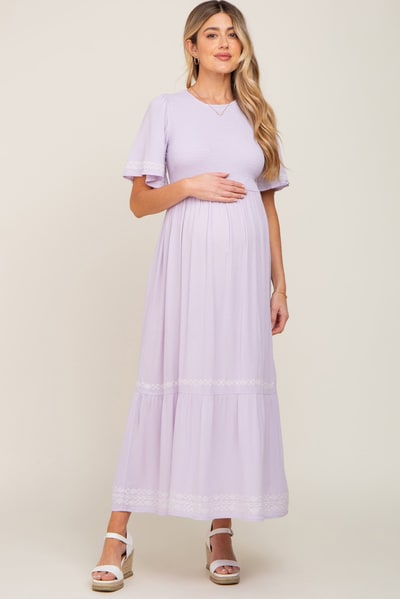PinkBlush Lavender Embroidered Accent Maternity Maxi Dress