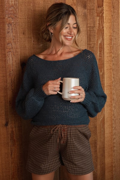 PinkBlush Navy Open Crochet Knit Wide Neck Maternity Sweater