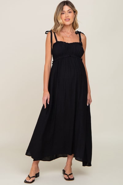 PinkBlush Black Sleeveless Ruffle Trim Maternity Maxi Dress