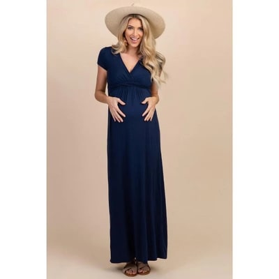 Target PinkBlush PinkBlush Petite Navy Draped Maternity/Nursing Maxi Dress Navy Medium
