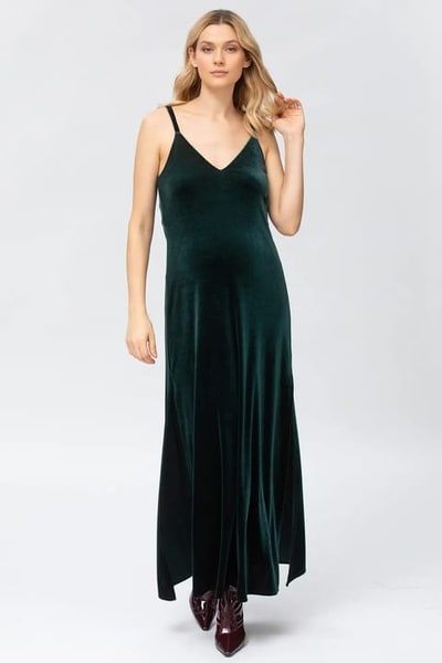 For The Creators Auriga Green Maxi Maternity Dress with Side Slit