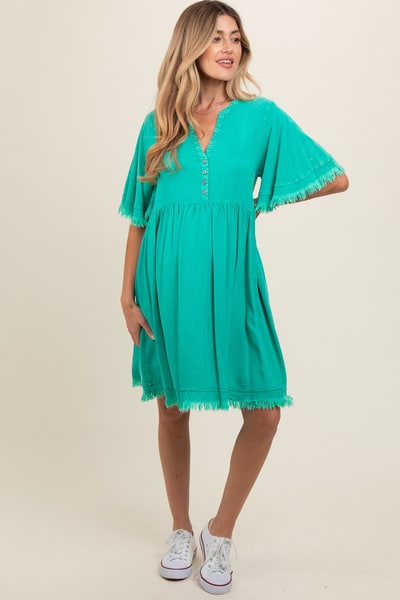 PinkBlush Jade Button Front Frayed Maternity Dress