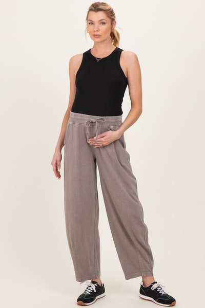 PinkBlush Mocha Mineral Wash Barrel Leg Maternity Lounge Pants