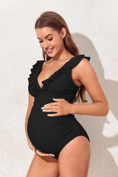 Summer Mae Ruffled One Piece Maternity Swimsuit With Lace-Up Back Plus Size