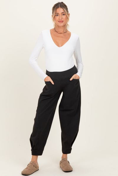 PinkBlush Black Brushed Knit Barrel Leg Maternity Joggers