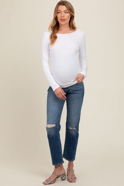 PinkBlush Blue Distressed Knee Slim Fit Maternity Jeans