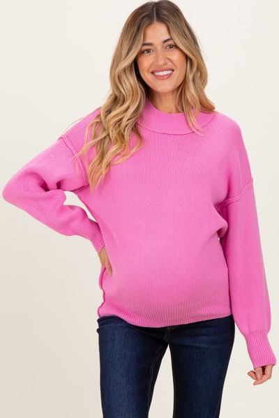PinkBlush Pink Wide Neck Drop Shoulder Maternity Sweater