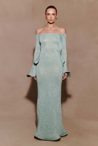 MESHKI Sandrine Lurex Knit Maxi Dress - Aqua