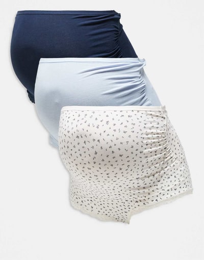 ASOS Lindex Maternity 3 pack pointelle print brazilian briefs in white and blue