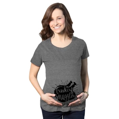 Target Turkey Smuggler T shirt Funny Thanksgiving Maternity Shirt Pregnancy New Baby Tee - Crazy Dog Maternity T Shirt for Thanksgiving Dark Grey S
