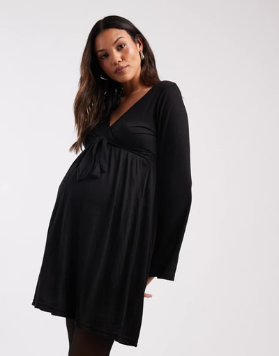 ASOS Mamalicious Maternity soft jersey nursing friendly wrap detail dress in black
