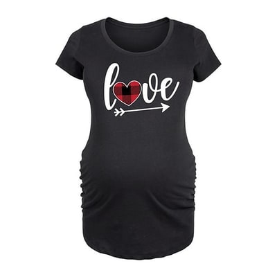 Kohl's Maternity Love Black Red Plaid Heart Graphic Tee