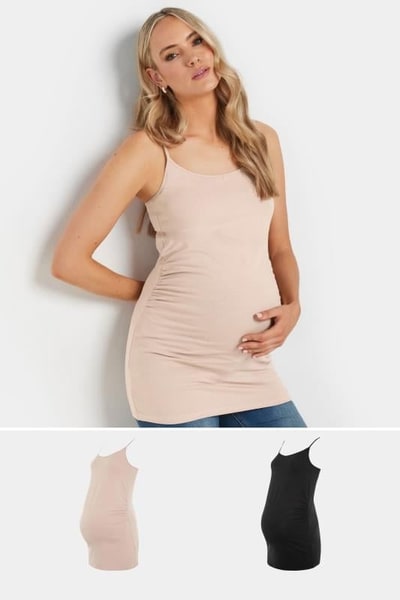 Yours Clothing 2 PACK Tall Maternity Black & Nude Cami Vest Tops