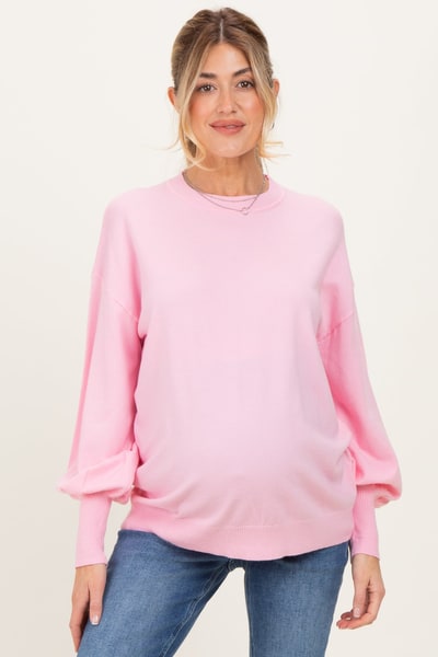PinkBlush Light Pink Fine Knit Balloon Sleeve Maternity Sweater
