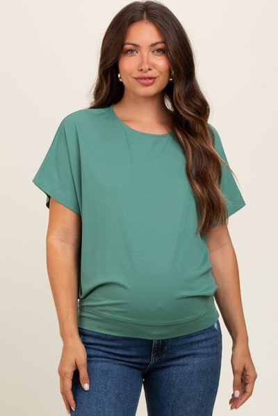 PinkBlush Green Round Neck Dolman Sleeve Maternity Top