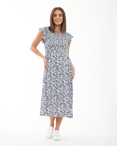 Ripe Maternity Joyce Shirred Dress  White / Navy
