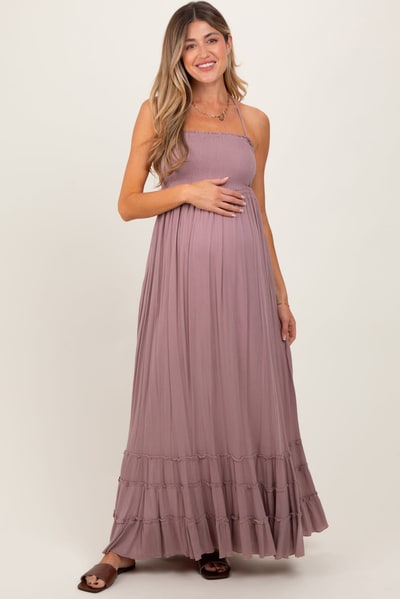 PinkBlush Mauve Smocked Woven Maternity Maxi Dress