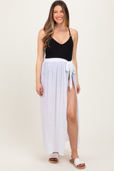 PinkBlush White Loose Beach Cover Up Maternity Skirt