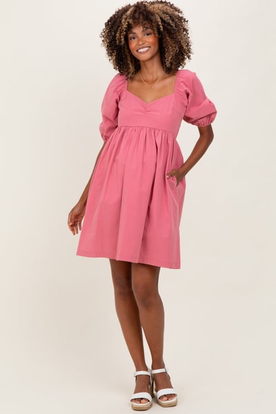 PinkBlush Mauve Sweetheart Neckline Puff Sleeve Maternity Dress