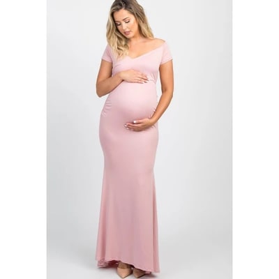 Target Pinkblush PinkBlush Pink Off Shoulder Wrap Maternity Photoshoot Gown/Dress Small