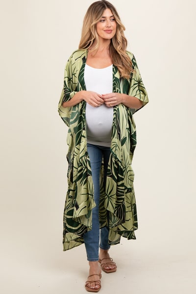 PinkBlush Green Tropical Print Long Maternity Cover Up