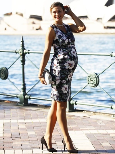 Angel Maternity Green Floral Print Sleeveless Maternity/Nursing Party Dress